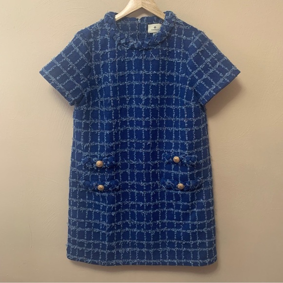 Tuckernuck Sapphire Tweed Jackie Dress Blue Windowpane Tweed Size Large - Picture 5 of 15